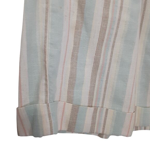 Vintage 80s Linen Blend Board Short Pastel Stripe Bermuda Shorts Beach Resort - Picture 3 of 12